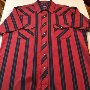 Wrangler Red Black Striped Cowboy Western Shirt XL